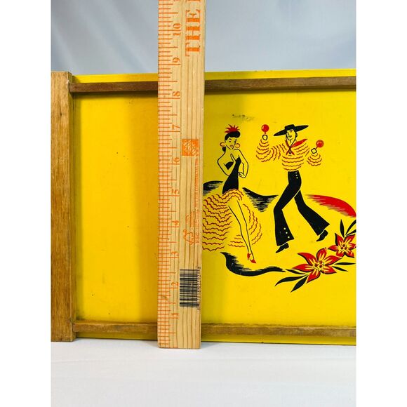 Vintage 1950s Spanish Couple Serving Tray Yellow Lap Tray Dancing Board - Picture 5 of 6